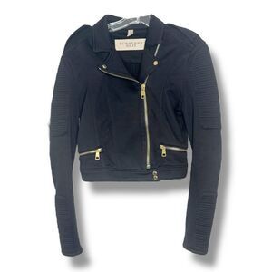 Burberry Brit Women’s Black Gold Hardware Moto Motorcycle Zip Jacket US Size 8